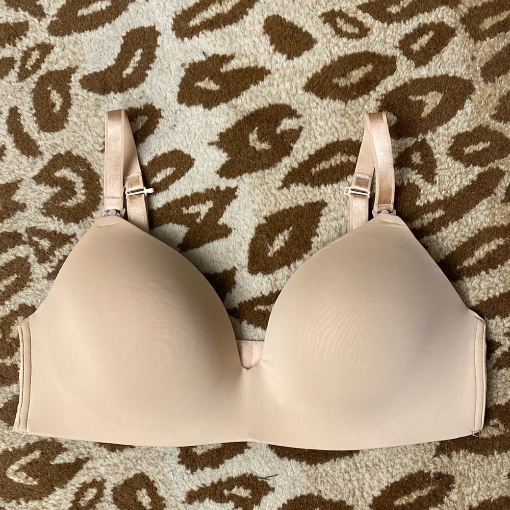 Auden Womens 38DD Nursing Bra Lightly Lined Wirefree Clips Easy Release Tan